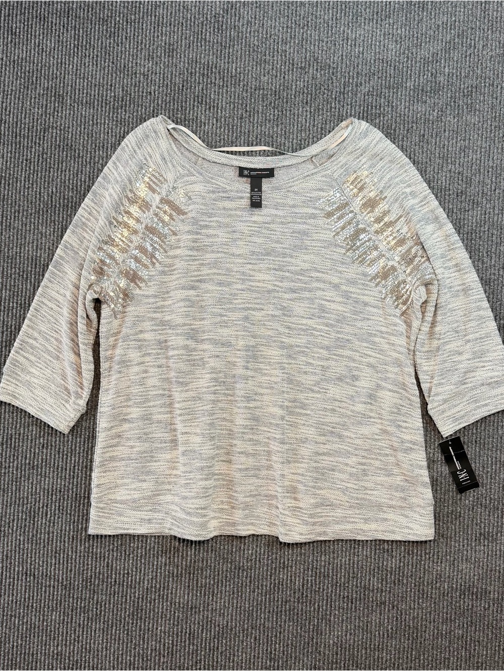 INC International Concepts Sequin Shoulder Sweatshirt Grey Plus 2X NWT